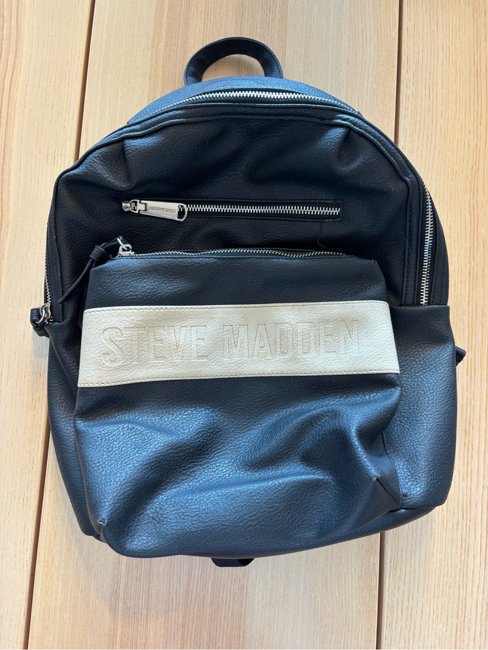 Steve Madden Black Backpack with Cream Logo Panel